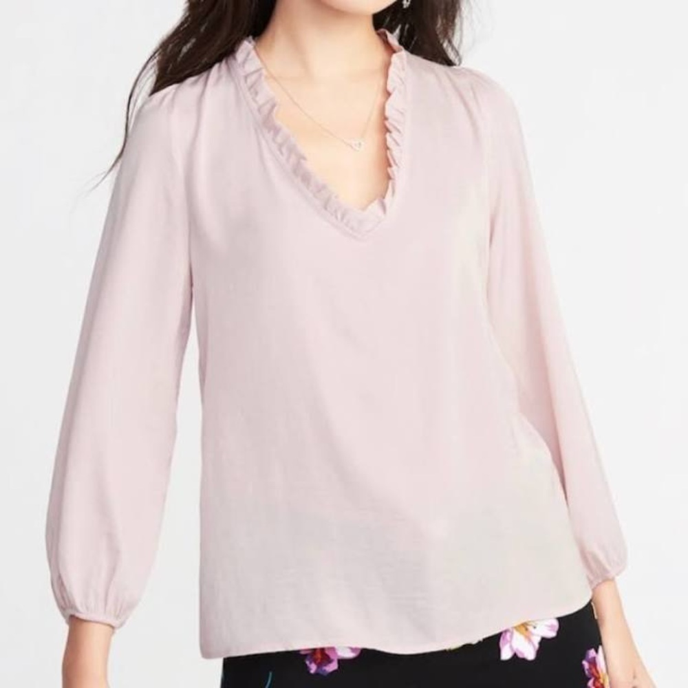 OLD Navy Ruffle Trim Satin Surplus Tunic Top SizeL